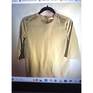 Coco Blanc Taupe Blouse Back Zip Metal Buckle On Lapels 100% Nylon Crinkle SZ S